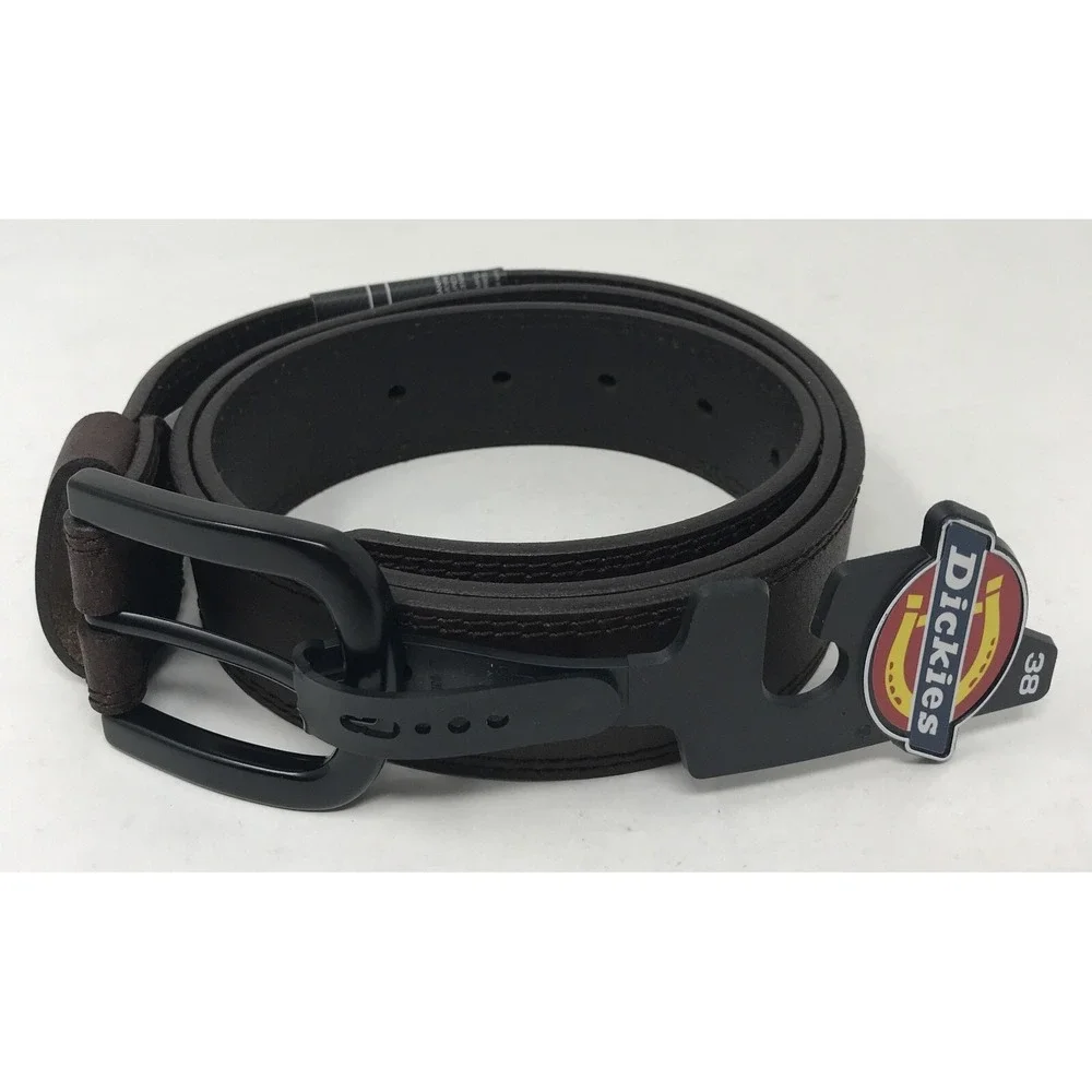 Dickies Men's Casual‎ Leather Belt Dark Brown w/Black Buckle Size 38 NEW